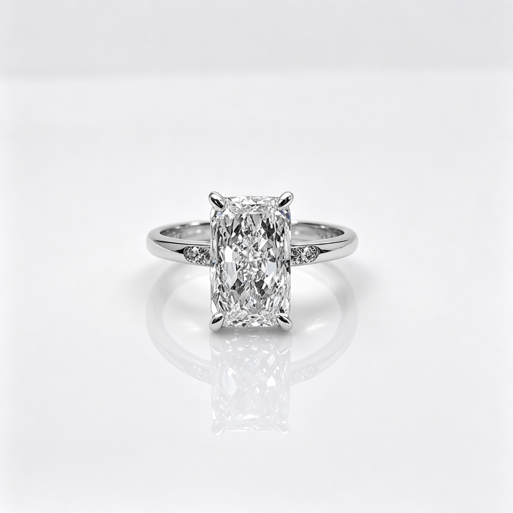 IGI Certified Radiant Cut Lab Grown 5 Carat Diamond Ring 14K/18K White Gold 4 Prong Rings