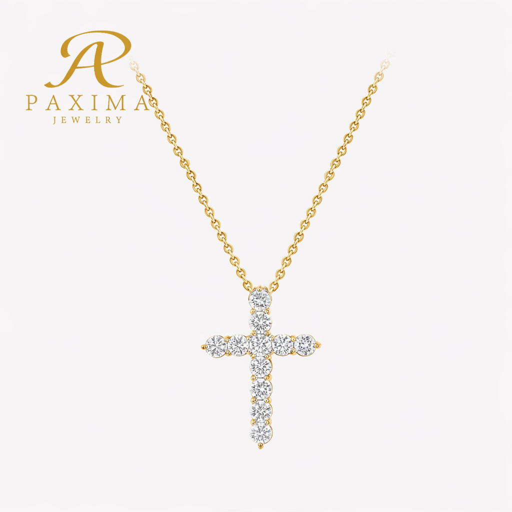 IGI Certified 18K Soild Gold Lab Grown Diamond Necklace with DEF VVS Round Brilliant Cut Cross Pendant