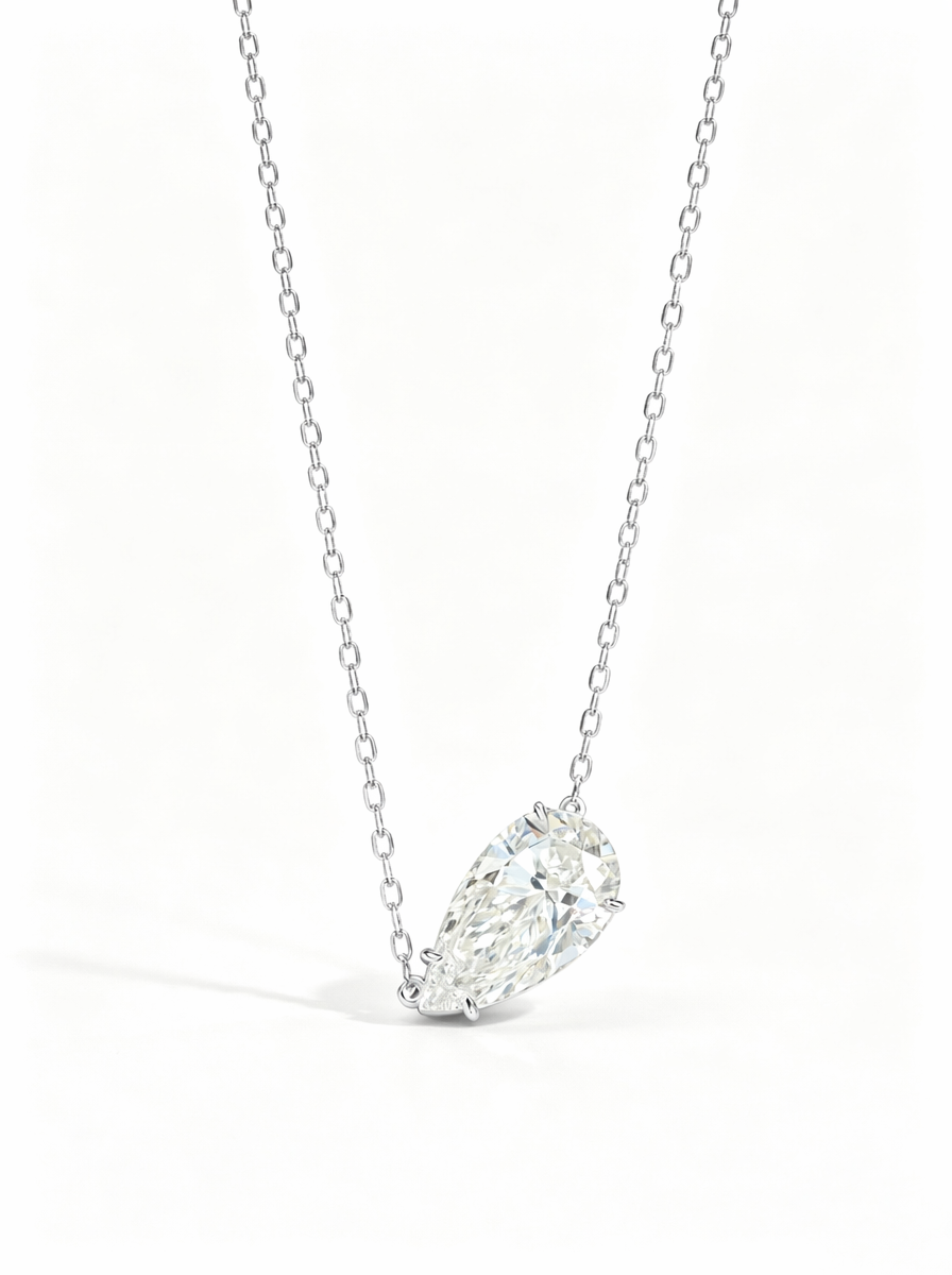 IGI Certified Lab Grown diamond Necklace with 3ct CVD D VVS2 Pear Cut  Synthetic Stone Custom 18k 14k Gold Pendant for Wedding