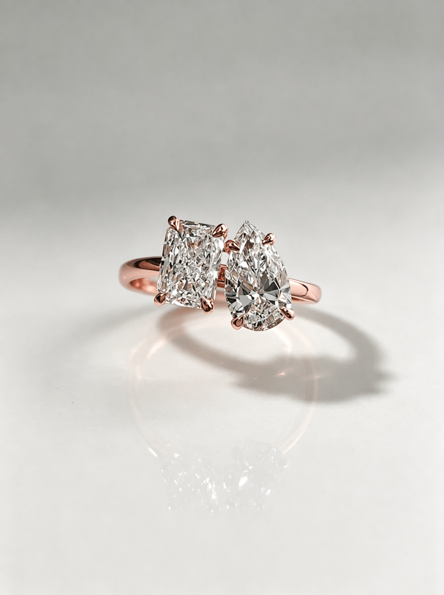 Customized Lab Grown Diamond Ring with IGI Certified 2 Carats D VVS2 Pear & Radiant Cut 18K/14K AU750 for Engagement Ring