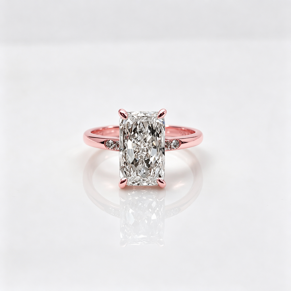 IGI Certified Radiant Cut Lab Grown 5 Carat Diamond Ring 14K/18K White Gold 4 Prong Rings