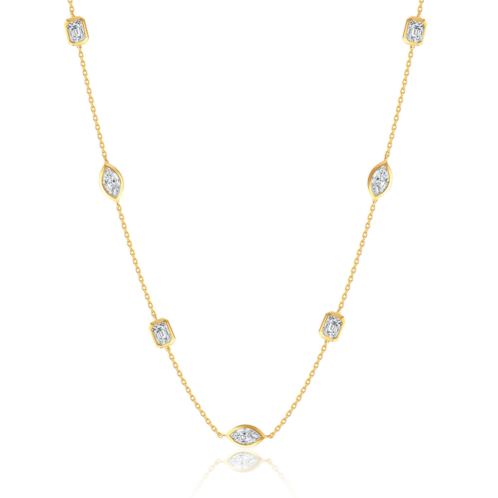 IGI Certifited18k Solid Gold Lab Grown Diamond Necklace with Marquise Cut(3*6mm) and Emerald Cut(3*5mm) for Elegant Women's Fine Jewelry