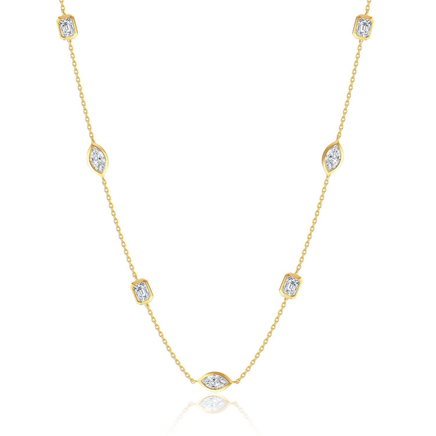 IGI Certifited18k Solid Gold Lab Grown Diamond Necklace with Marquise Cut(3*6mm) and Emerald Cut(3*5mm) for Elegant Women's Fine Jewelry