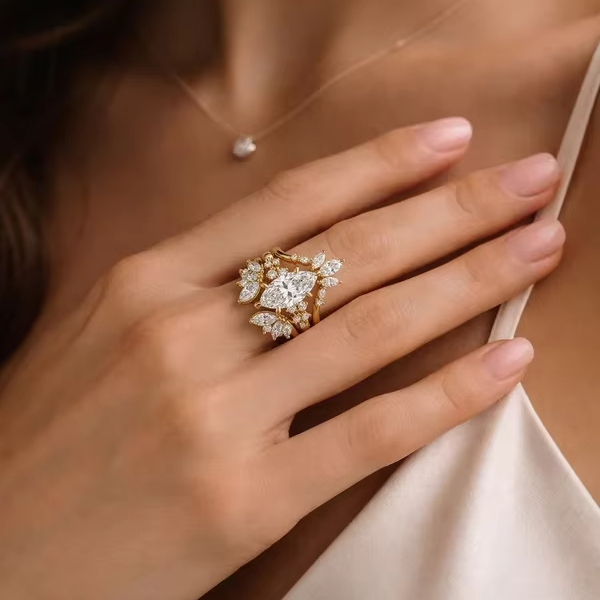 Fine Jewelry Lab Grown Diamond Engagement Ring IGI Certified D VVS2 3ct Marquise Cut Lab Created Diamond Stackable Ring Women Jewelry