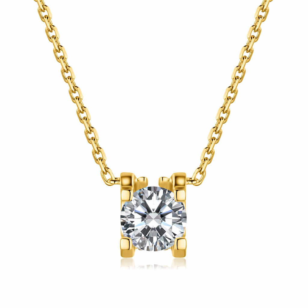 18k Gold Lab Grown Diamond Necklace with Solitaire IGI Certified 1ct D VVS2 Round Brilliant Cut Bull Head Style