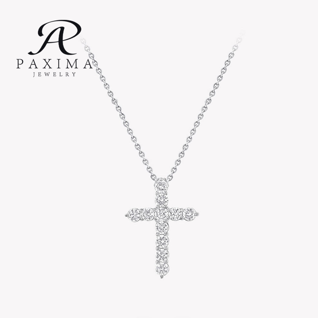 IGI Certified 18K Soild Gold Lab Grown Diamond Necklace with DEF VVS Round Brilliant Cut Cross Pendant