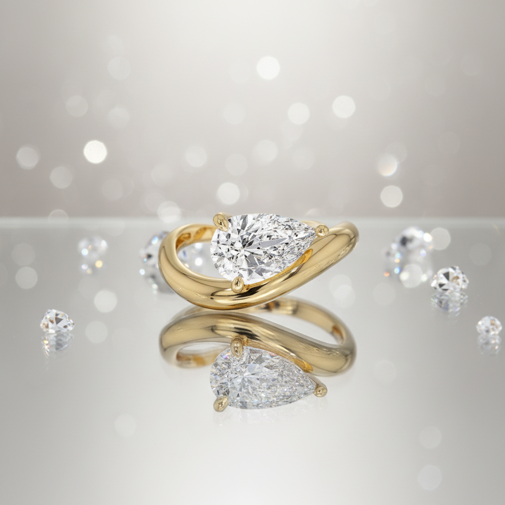 18K Gold Lab Grown Diamond Wedding Engagement Ring with 3ct Pear Cut D VVS2 IGI Certified for Bridal Proposal