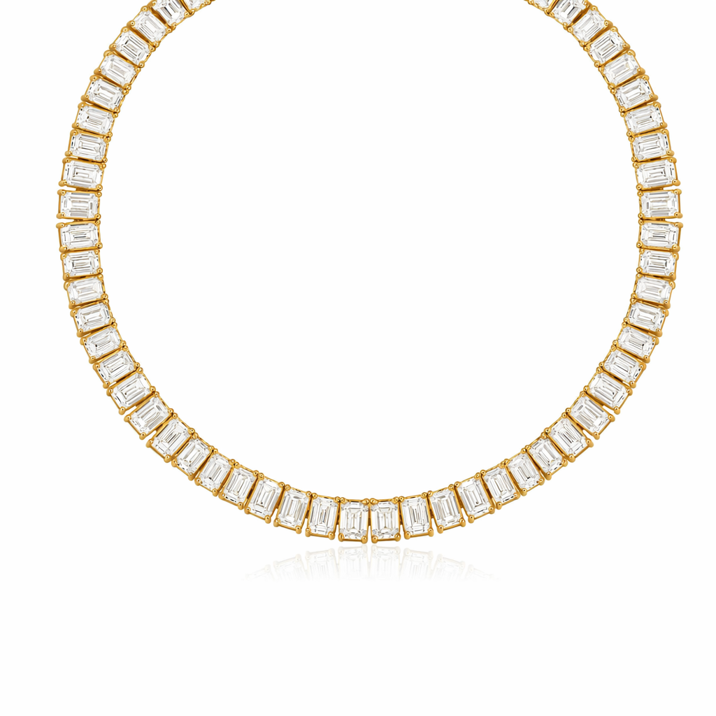 IGI Certified Tennis Necklaces with Lab Grown Diamond Emerald Cut 0.5ct DEF VVS for Elegant Women's Fine Jewelry