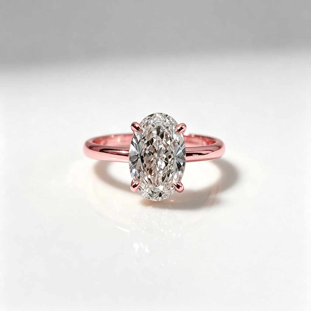 IGI Certified Oval-Shaped Laboratory-Created Large Diamond D VVS2 3ct with 18K/14K Four-Prong Women's Wedding Ring