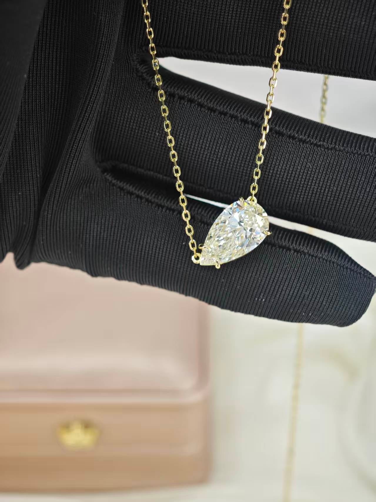 IGI Certified Lab Grown diamond Necklace with 3ct CVD D VVS2 Pear Cut  Synthetic Stone Custom 18k 14k Gold Pendant for Wedding