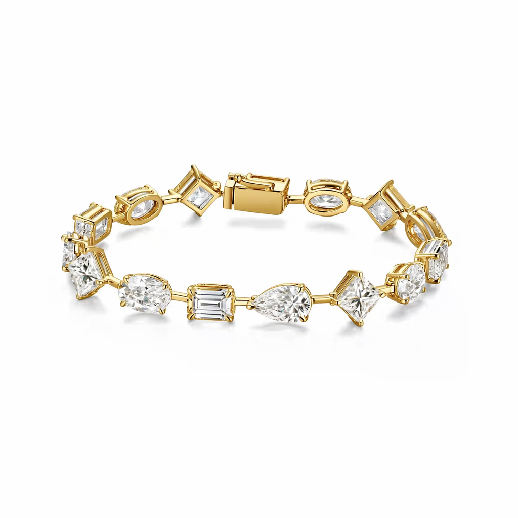 Custom Exquisite 14K 18K Pear Oval Emerald Princess Cut Each 0.5CT Lab-Grown Diamond Tennis Bracelet with IGI Certified for Daily Wear