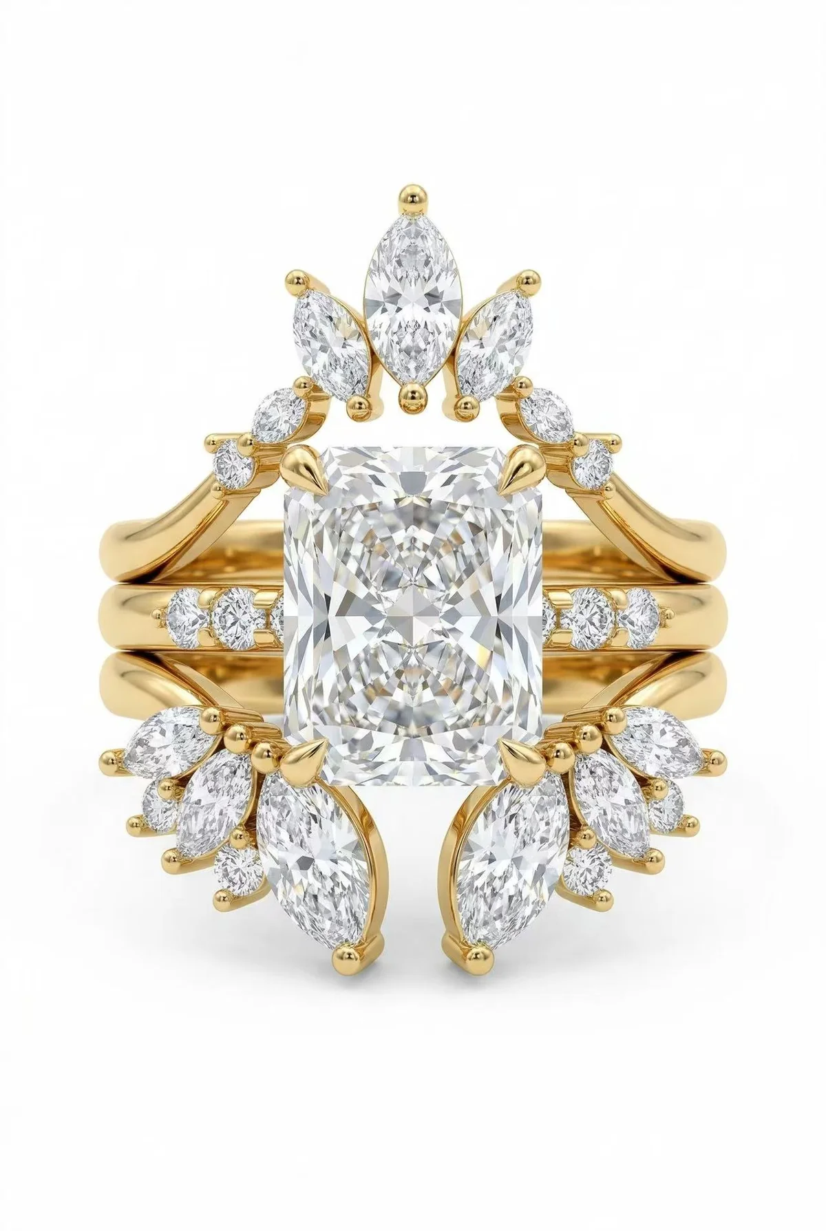Stacked Elegant Style Lab Grown Diamond Wedding Ring with IGI Certified 3CT Carats D VVS2 Radiant Cut 18K/14K Gold for Luxury Wedding