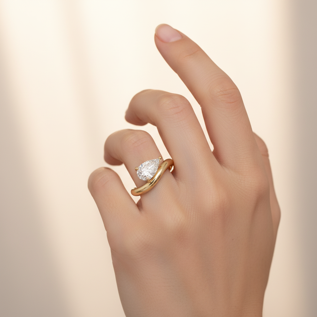 18K Gold Lab Grown Diamond Wedding Engagement Ring with 3ct Pear Cut D VVS2 IGI Certified for Bridal Proposal