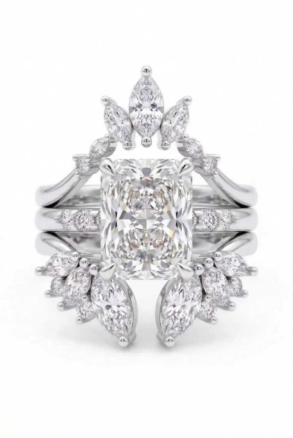 Stacked Elegant Style Lab Grown Diamond Wedding Ring with IGI Certified 3CT Carats D VVS2 Radiant Cut 18K/14K Gold for Luxury Wedding