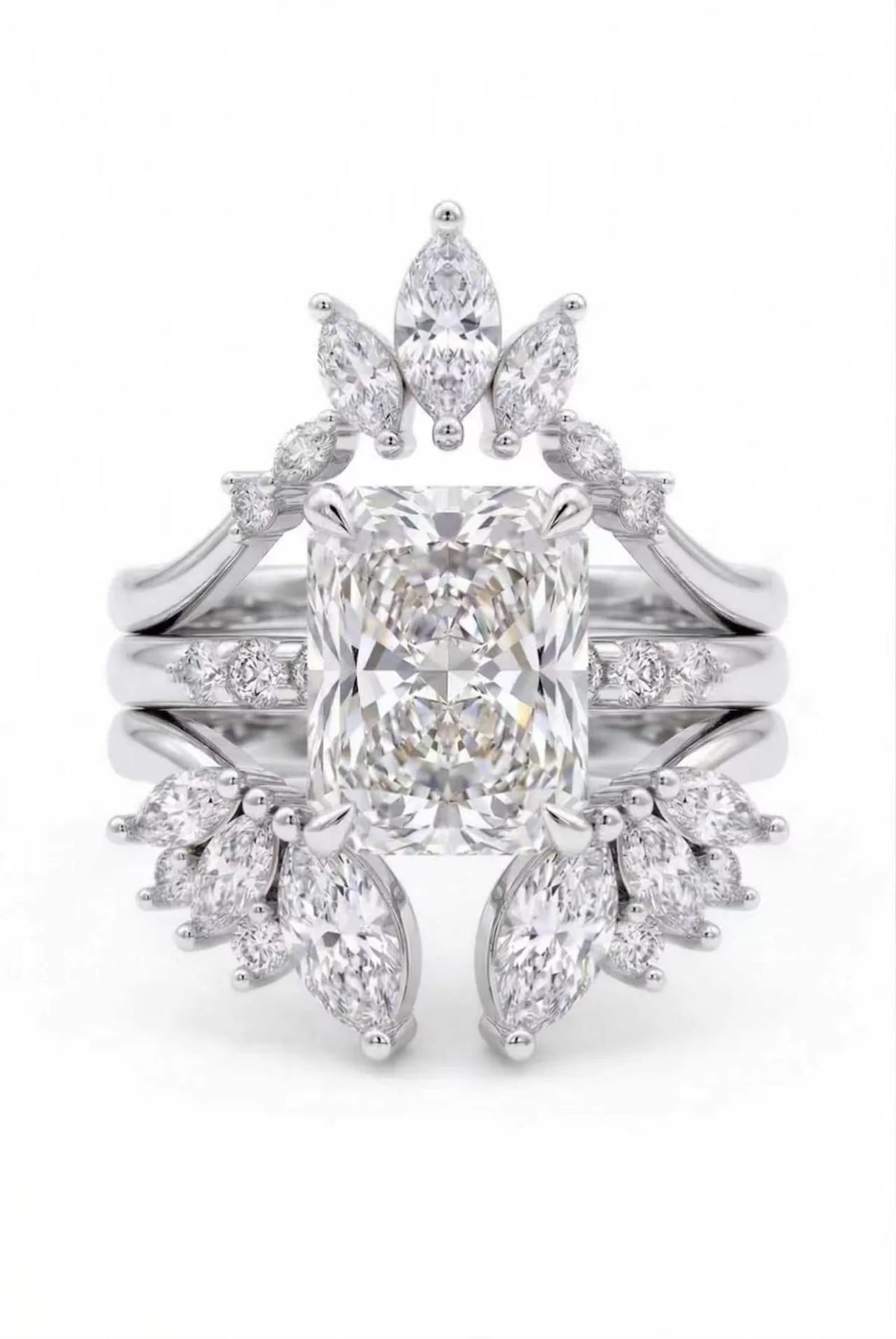 Stacked Elegant Style Lab Grown Diamond Wedding Ring with IGI Certified 3CT Carats D VVS2 Radiant Cut 18K/14K Gold for Luxury Wedding