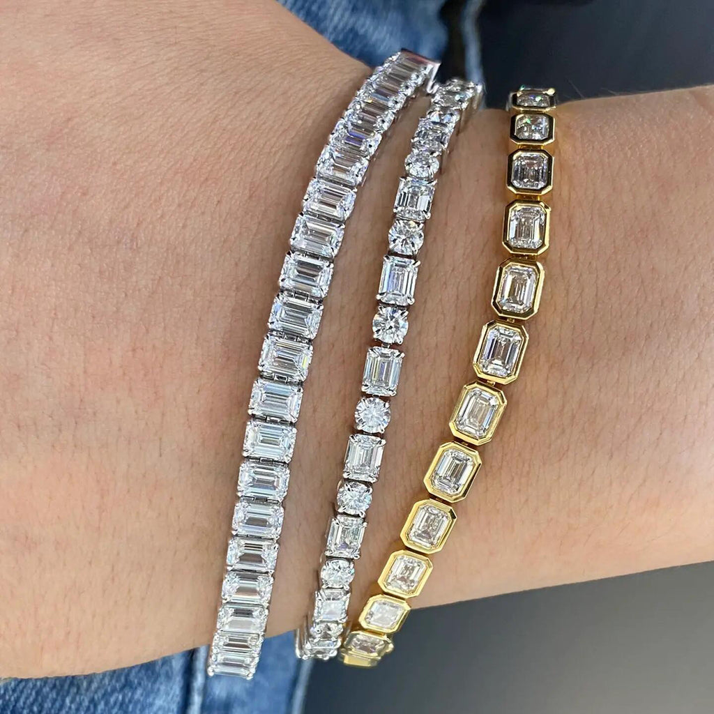 IGI Certified Lab-Grown Diamond Bracelet Emerald Cut (5*7mm 1.15CT) Round Cut (5mm 0.5CT ) with 18K Gold Bangle for Women Men Premium Jewelry