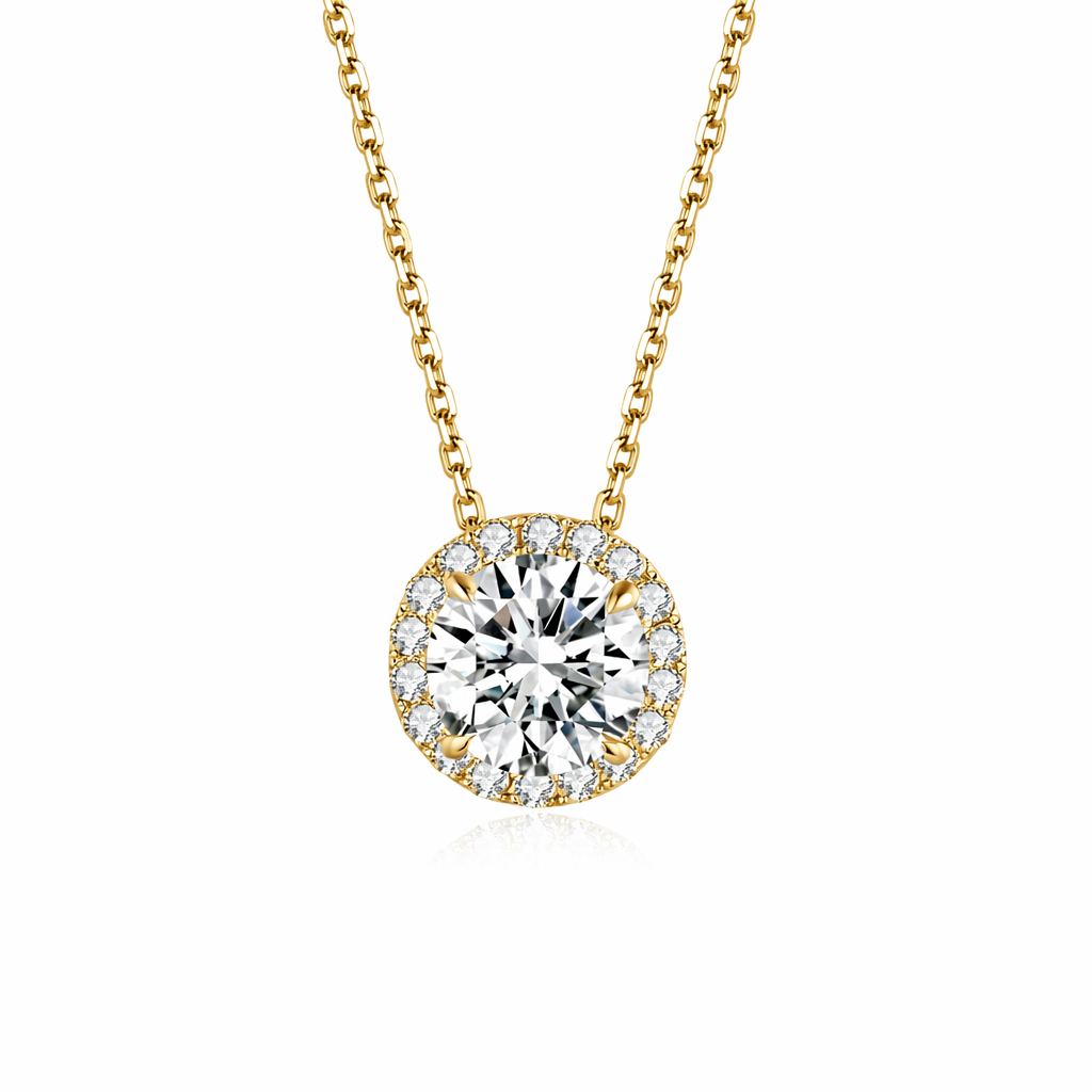 IGI Certified 18k Solid Gold Fine Jewelry Necklaces with Lab Grown Diamond Round Brilliant Cut 1ct D Color VVS2 Clarity for Women