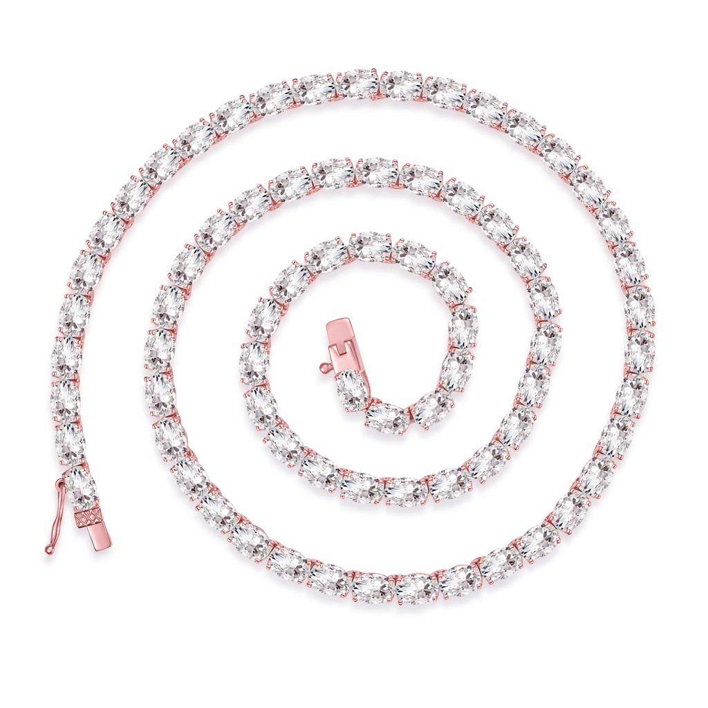IGI Certified10k Lab Grown Diamond Tennis Choker Necklace with DEF VVS 3*5mm Oval Cut Full Station Chain