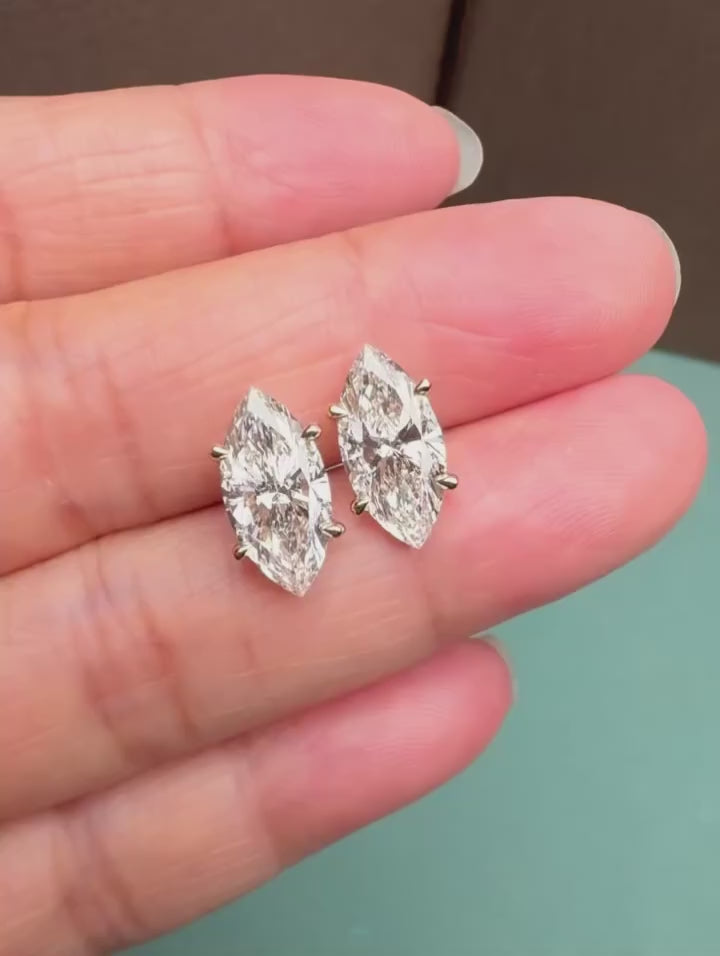 IGI Certificate CVD Marquise Cut Lab Grown Diamond Earrings 1CT D VVS2 14K 18K Gold  Earrings