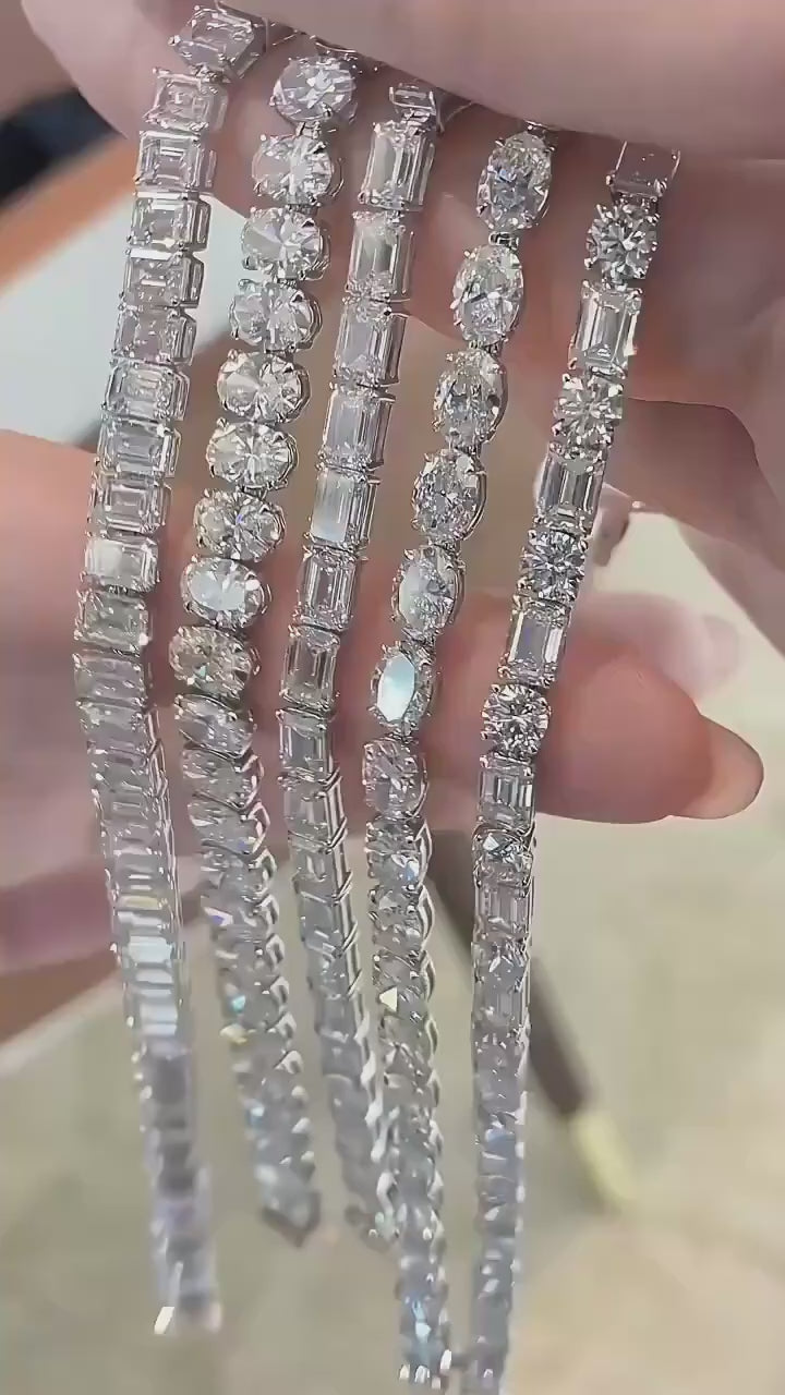 Custom Exquisite 14K 18K Pear Oval Emerald Princess Cut Each 0.5CT Lab-Grown Diamond Tennis Bracelet with IGI Certified for Daily Wear