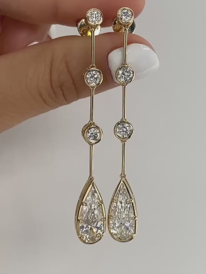IGI Certified 14K 18K Gold Elongated Pear Cut HPHT CVD Lab diamond Drop Earrings 1CT DEF VVS