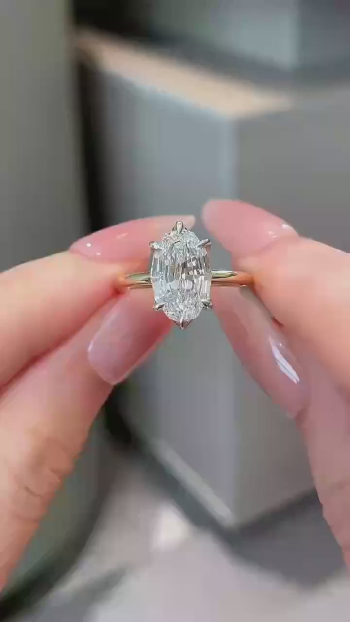 Custom IGI Certified Oval Step Cut Ring with CVD 3ct DE VVS Lab Grown diamond 18K Solid Gold Six-prong Setting for Engagement