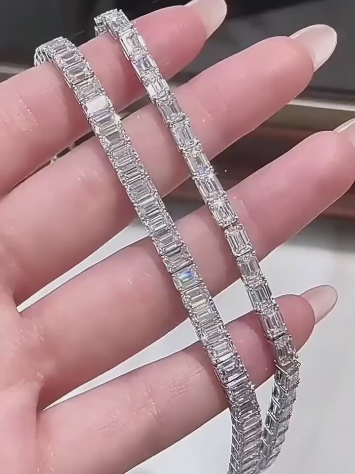 IGI Certified Emerald Cut Lab Grown diamond Tennis Bracelet with 3.8*5.4mm Each 0.5ct DEF VVS~VS 18K 14K Gold Box Clasp for Daily Wear