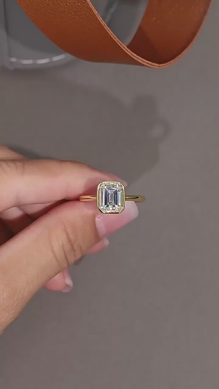 Lab Grown Diamond  14k 18k Solid Gold Ring IGI Certified Emerald Cut 2ct D VVS2