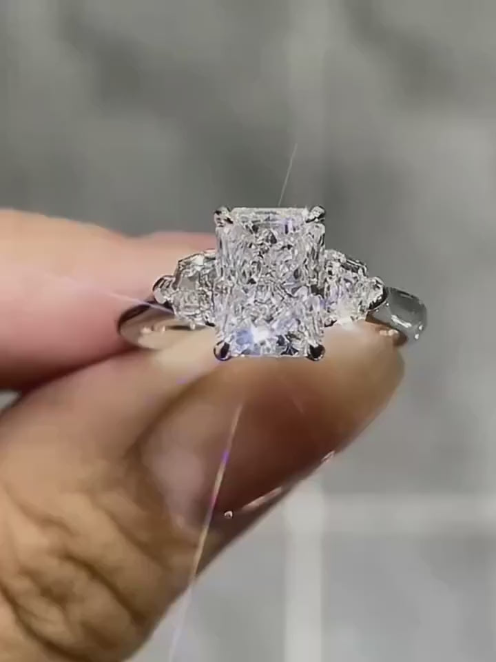 Lab Grown Diamond Engagement Ring with IGI Certified 3CT D VVS2 Radiant Cut CVD Synthetic Diamond for Luxury Wedding
