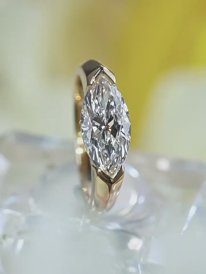 IGI Certified Lab Grown Diamond Ring With18K Gold CVD 3 Carat D VVS2 Clarity  Marquise Cut for Proposal Engagement Women